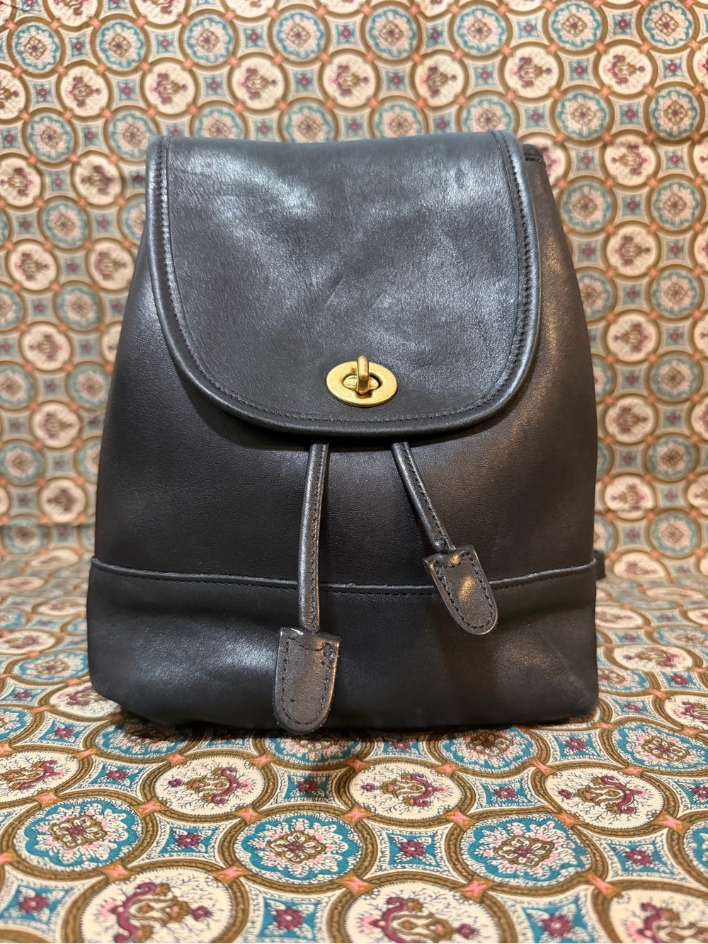 Vintage Coach 9960 Black Leather Mini Backpack Daypack Turnlock